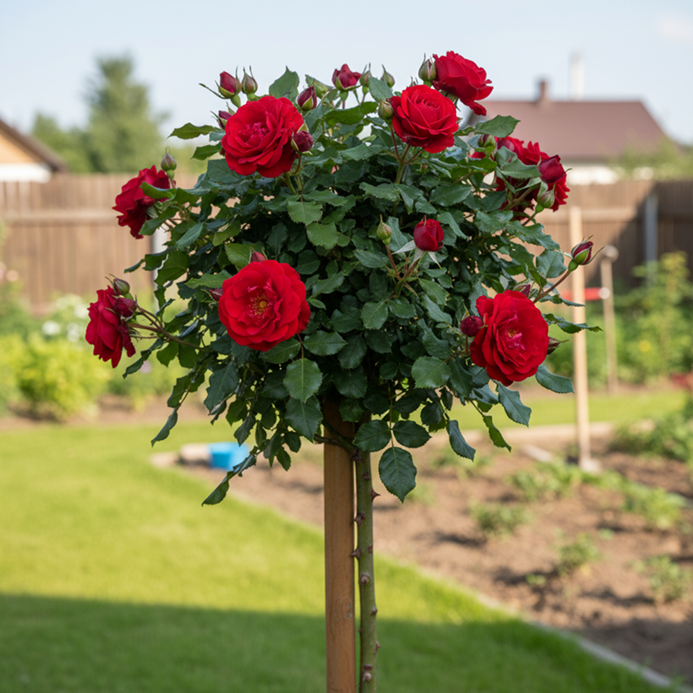 Роза штамбовая Красная Шапочка